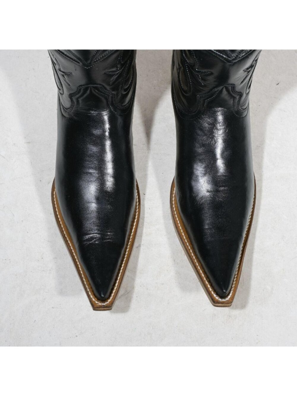 Vintage Black Leather Cowboy Boots Deadstock New in Box Embroidered Shaft Men's - Picture 5 of 7